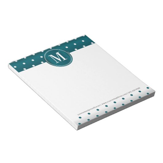 Monogram Blauwgroen en White Polka Dots Notepad Notitieblok (Schuin)