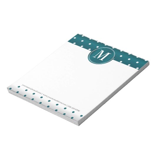 Monogram Blauwgroen en White Polka Dots Notepad Notitieblok (Linkerzijde)