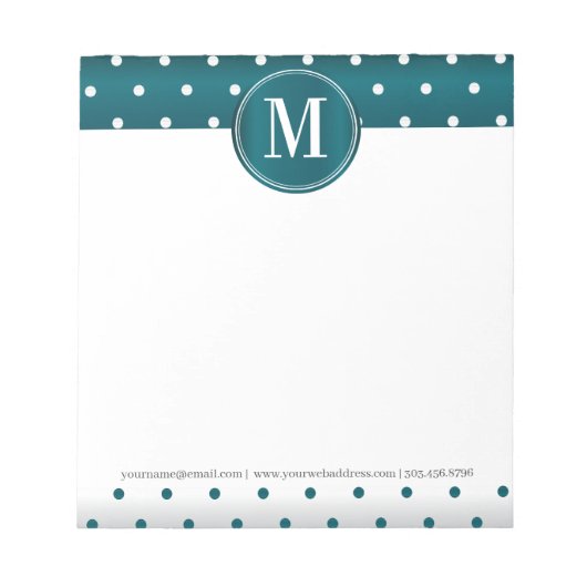 Monogram Blauwgroen en White Polka Dots Notepad Notitieblok (Voorkant)