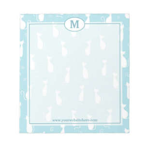 Monogram blauwgroen en wit kattenpatroon notitieblok