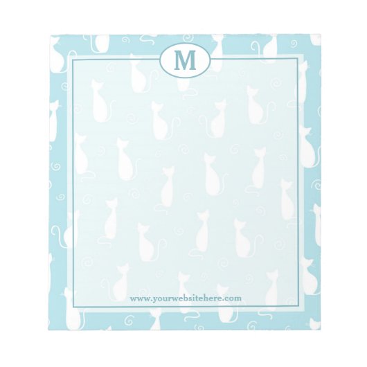 Monogram blauwgroen en wit kattenpatroon notitieblok (Voorkant)