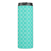 Monogram blauwgroen en wit Quatrefoil Thermosbeker (Achterkant)