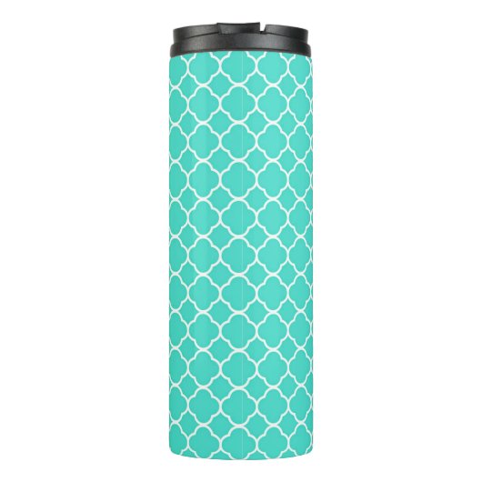 Monogram blauwgroen en wit Quatrefoil Thermosbeker (Achterkant)