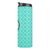 Monogram blauwgroen en wit Quatrefoil Thermosbeker (Geroteerd rechts)