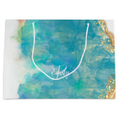 Monogram blauwgroen en Witte Agate Marble Abstract Groot Cadeauzakje (Voorkant)