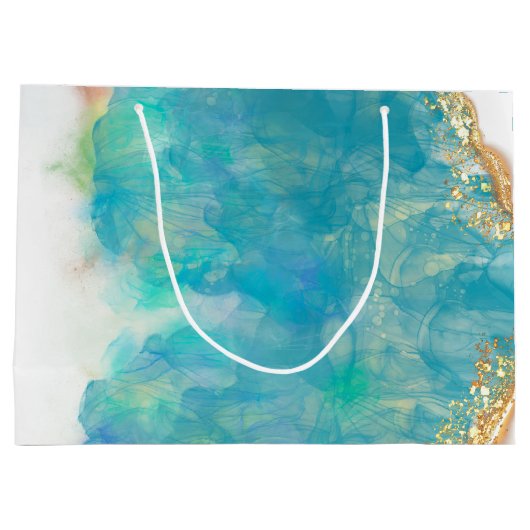 Monogram blauwgroen en Witte Agate Marble Abstract Groot Cadeauzakje (Achterkant)