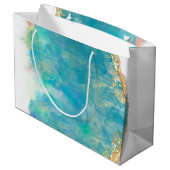 Monogram blauwgroen en Witte Agate Marble Abstract Groot Cadeauzakje (Achterkant Gekanteld)
