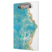Monogram blauwgroen en Witte Agate Marble Abstract Klembord (Links)