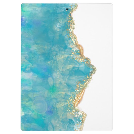 Monogram blauwgroen en Witte Agate Marble Abstract Klembord (Achterkant)