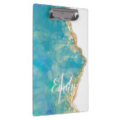 Monogram blauwgroen en Witte Agate Marble Abstract Klembord (Rechts)