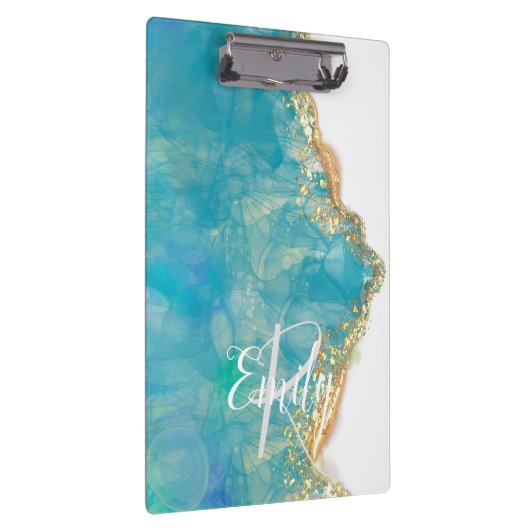 Monogram blauwgroen en Witte Agate Marble Abstract Klembord (Rechts)