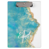 Monogram blauwgroen en Witte Agate Marble Abstract Klembord (Voorkant)
