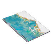 Monogram blauwgroen en Witte Agate Marble Abstract Notitieboek (Rechterzijde)