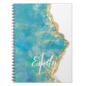 Monogram blauwgroen en Witte Agate Marble Abstract Notitieboek (Voorkant)
