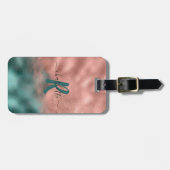 Monogram Blauwgroen en Zacht Blush Pink Ombre Foli Bagagelabel (Voorkant horizontaal)