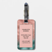 Monogram Blauwgroen en Zacht Blush Pink Ombre Foli Bagagelabel (Achterkant verticaal)