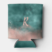 Monogram Blauwgroen en Zachte Blush Pink Ombre Fol Blikjeskoeler (Voorkant)