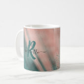 Monogram Blauwgroen en Zachte Blush Pink Ombre Fol Koffiemok (Voorkant links)