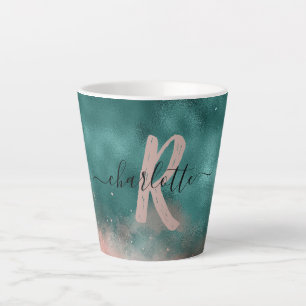 Monogram Blauwgroen en Zachte Blush Pink Ombre Fol Latte Mok