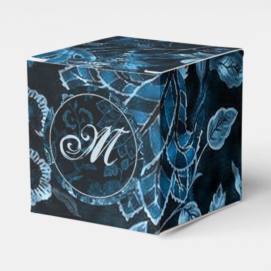 Monogram Blauwgroen Floral Cube Favor Box Bedankdoosjes (Voorkant Zijde)