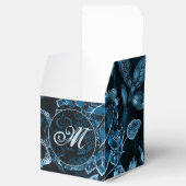 Monogram Blauwgroen Floral Cube Favor Box Bedankdoosjes (Geopend)