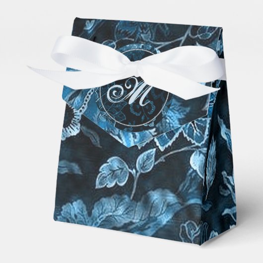Monogram Blauwgroen  Floral Tent Favor Box Bedankdoosjes (Voorkant Zijde)