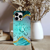 Monogram Blauwgroen Folie Gold Trim Fantasy Raindr Case-Mate iPhone Case