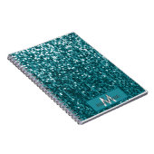 Monogram Blauwgroen Glitter Sequin Sparkly Notitie Notitieboek (Rechterzijde)