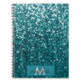 Monogram Blauwgroen Glitter Sequin Sparkly Notitie Notitieboek (Voorkant)