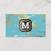 Monogram | Blauwgroen Goud Marmer Visitekaartje (Voorkant)