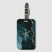 Monogram Blauwgroen goudgewas Bagagelabel (Voorkant (verticaal))