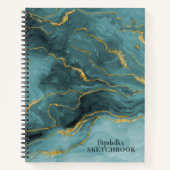 Monogram Blauwgroen goudmarmer Agate Artist Sketch Notitieboek (Voorkant)