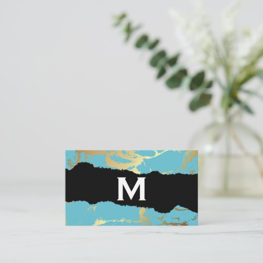 Monogram | Blauwgroen goudmarmer Visitekaartje (Staand voorkant)