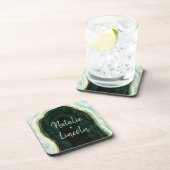 Monogram blauwgroen groen en goudgedag marmer Wedd Bier Onderzetter (Rechterzijde)