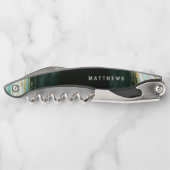 Monogram blauwgroen groen en goudgedag marmer Wedd Kurkentrekker (Achterkant)