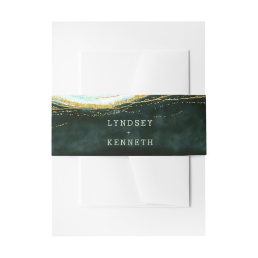 Monogram blauwgroen groen en goudgedag marmer Wedd Uitnodigingen Wikkel (Voorkant Voorbeeld)
