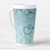 Monogram Blauwgroen Groen Meisje Elegant Art Flora Latte Mok (Linkerhoek)