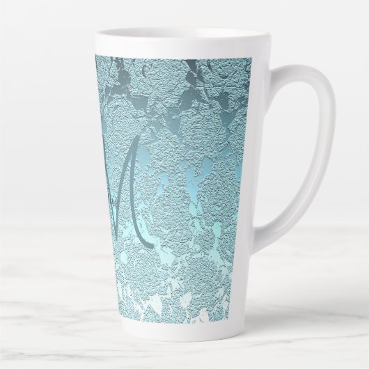 Monogram Blauwgroen Groen Meisje Elegant Art Flora Latte Mok (Rechts)