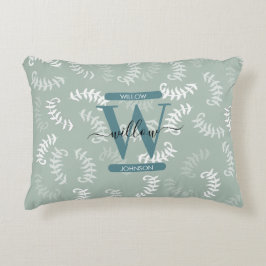 Monogram blauwgroen groene botanische bladeren accent kussen