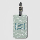 Monogram blauwgroen groene botanische bladeren bagagelabel (Voorkant (verticaal))