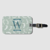 Monogram blauwgroen groene botanische bladeren bagagelabel (Voorkant (horizontaal))