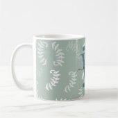 Monogram blauwgroen groene botanische bladeren koffiemok (Links)