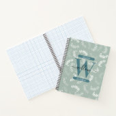 Monogram blauwgroen groene botanische bladeren notitieboek (Binnen)