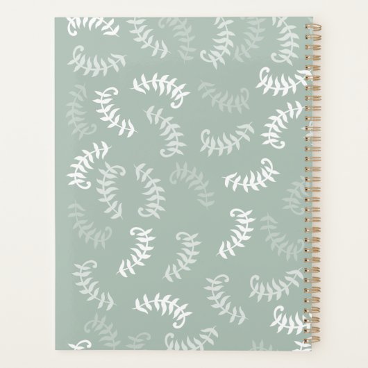 Monogram blauwgroen groene botanische bladeren planner (Achterkant)