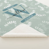 Monogram blauwgroen groene botanische bladeren sherpa deken (3/4)