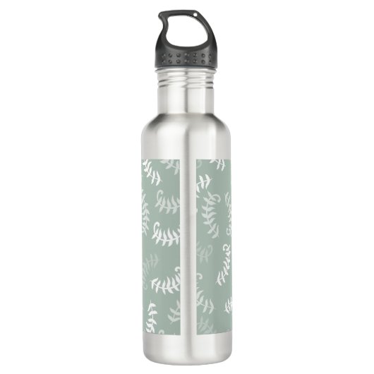 Monogram blauwgroen groene botanische bladeren waterfles  (Achterkant)