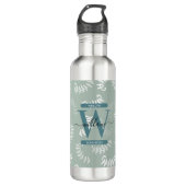 Monogram blauwgroen groene botanische bladeren waterfles  (Voorkant)