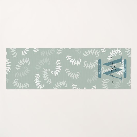 Monogram blauwgroen groene botanische bladeren yogamat (Voorkant (horizontaal))