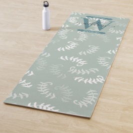 Monogram blauwgroen groene botanische bladeren yogamat