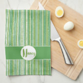 Monogram blauwgroen, Groene en Witte Stripes Theedoek (Quarter Fold)